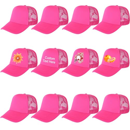 Ultrafun 12 Pack Trucker Hat Mesh Sublimation Blank Hats Men Women - color: Rose Red