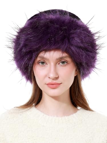 sy soul young Women's Leopard Faux Fur Hats Fluffy Bucket Hat Russian Style - color: Leopard Purple