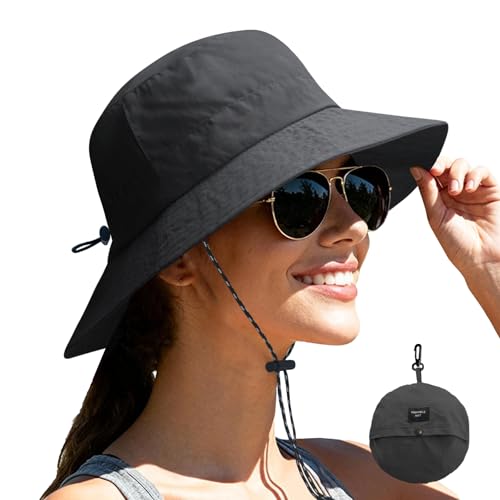 NPJY Packable Sun Bucket Hat for Women Outdoor Waterproof Rain Hat - color: Darkgray (Packable)