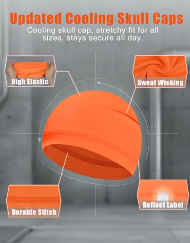 Sweat Wicking Skull Caps Cooling Helmet Liner Hat Running Beanie Cycling Skullcap Sleeping Cap for Men Women - color: Neon Orange