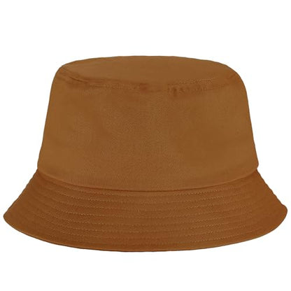 Unisex Cotton Packable Bucket Hat Sun Hat Plain Colors for Men Women - color: Light Brown