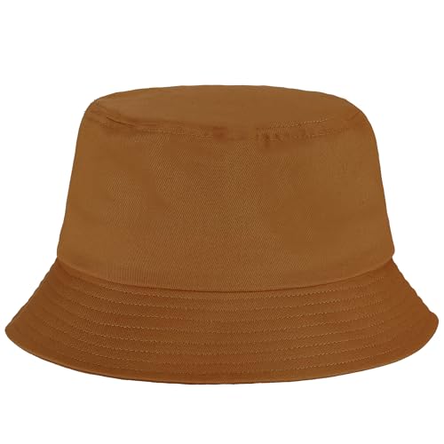 Unisex Cotton Packable Bucket Hat Sun Hat Plain Colors for Men Women - color: Light Brown
