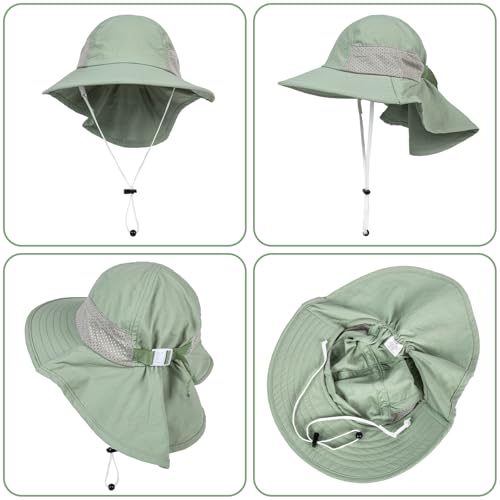 Toddler Baby Sun Hat Kids Summer Beach Essentials Adjustable Beach Hats with Bucket Wide Brim for Boys Girls Age 0-14 Years - color: 2 Pack - Army Green+beige, size: 6-24 Months