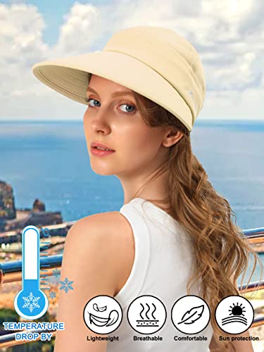 Sun Hats for Women Wide Brim Visor UV Protection Beach Summer Packable Cap - color: Beige