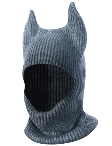 LOLAT Funny Horn Balaclava Ski Mask with Ears Full Face Hat Winter Warm Beanies Halloween Costume Men/Women - color: Grey