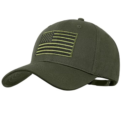 American Flag Baseball Cap for Men Women, Flag Embroidery & Adjustable Fit - color: Dark Green