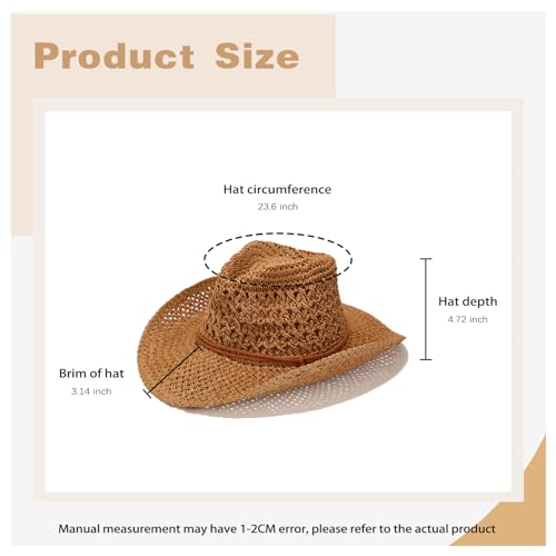 Straw Cowboy Hat Wide Brim Sun Beach Cowgirl Hat for Women and Men Summer Western Cowboy for Travel Outdoor Family