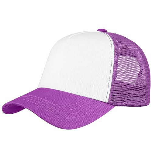 Falari 5-Panel Mesh Baseball Cap, Trucker Hat, Structured Plain Design, Cotton, Adjustable Size - color: 1pk Lavender