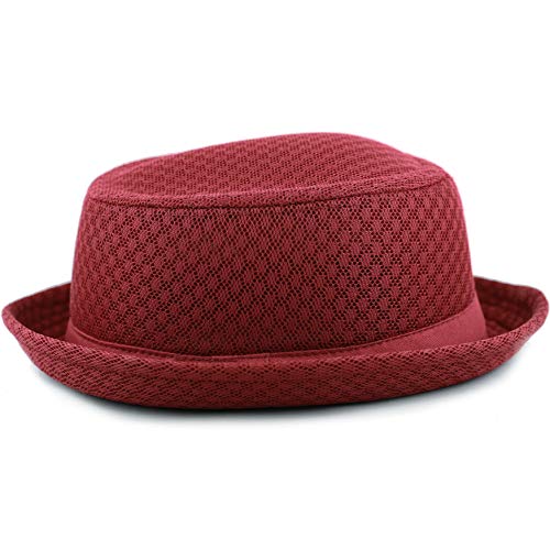 The Hat Depot Unisex Light Weight Classic Soft Cool Mesh Pork Pie hat - color: Burgundy, size: Large-X-Large