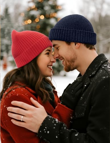 vidsel 50% Wool Double Cuff Beanie Hat for Men Women, Warm Winter Knit Cap - color: Navy Blue