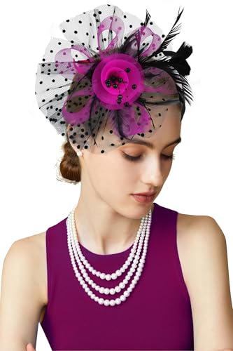 BABEYOND Fascinators Hats for Women Tea Party Flower Tulle Bead Derby Hat - color: Black Rose