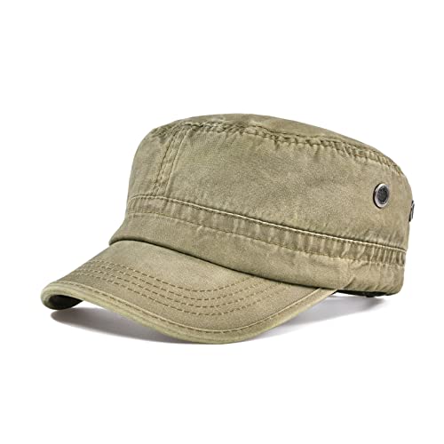 VOBOOM Men Washed Cotton Cadet Army Cap Vintage Flat Hat - color: Khaki