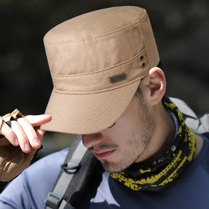 Cadet Hat Flat Top Hats Army Military Caps for Men Women - color: Beige