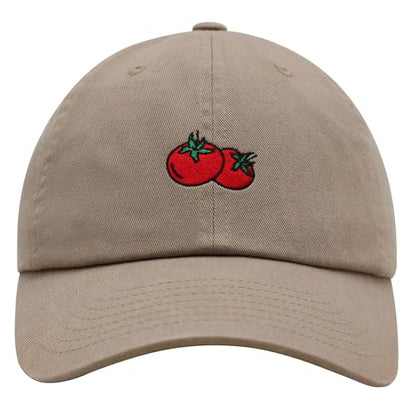 JPAK Two Tomatoes Premium Dad Hat Embroidered Cotton Baseball Cap Vegetables Embroidery - color: Khaki