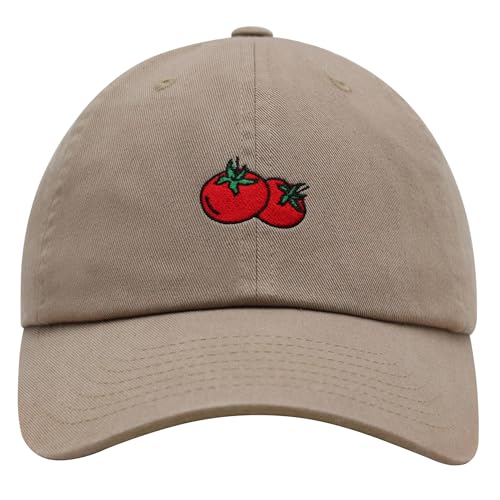 JPAK Two Tomatoes Premium Dad Hat Embroidered Cotton Baseball Cap Vegetables Embroidery - color: Khaki