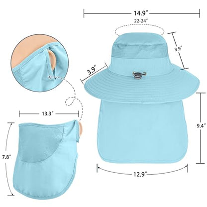 ZOORON Sun Hats for Men Women with Neck Flap Fishing UPF 50+ UV Protection - color: Blue (With Face Cover)