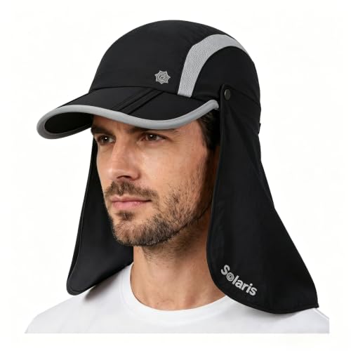 Solaris UPF 50+ Running Cap Mesh Baseball Hat Foldable Unisex - color: Black, size: Shield