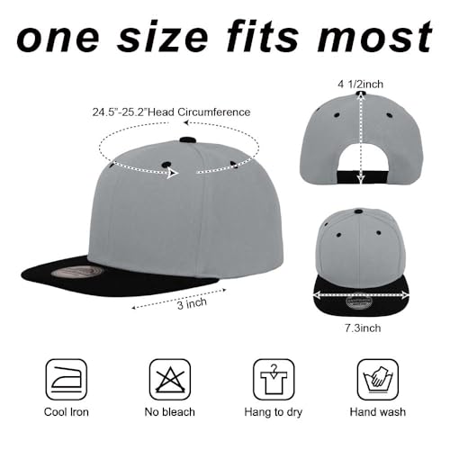 ZH Plain Flat Brim Snapback Baseball Caps Adjustable Blank Baseball Caps Wholesale 12 Pack - color: Light Gray-black