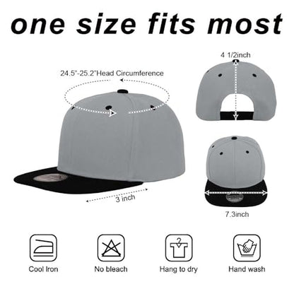 ZH Plain Flat Brim Snapback Baseball Caps Adjustable Blank Baseball Caps Wholesale 12 Pack - color: Light Gray-black