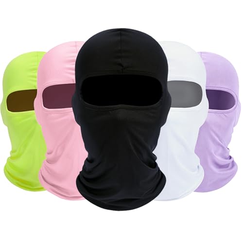 ROXUN Balaclava Ski Mask, 5 Pack Neck Gaiter Motorcycle Summer Cooling - color: Black+white+lavender+light Pink+fluorescent
