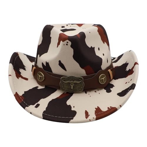 Western Cowboy Hat for Men Cowgirl Hat for Women Unisex Wide Brim Felt Fedora Hats Classic Cowboy Hats - color: Cowprint