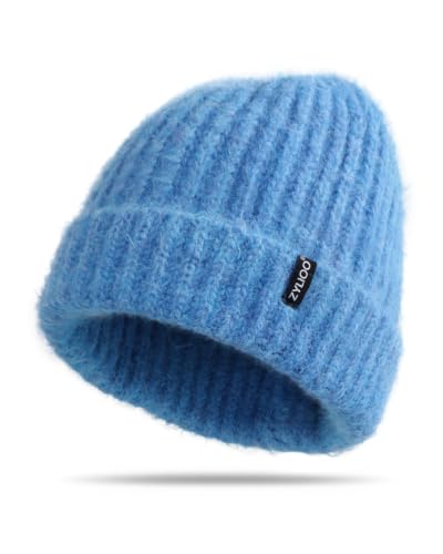 XXL Chunky Beanie for Big Heads Men Women,Loose Thick Knit Winter Hat - color: Blue