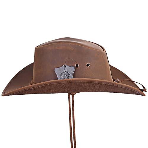 Leather Cowboy hat for Men & Women Durable Handcrafted Lightweight Shapeable Western Hats for Men - size: Large