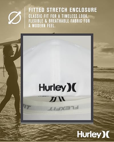 Hurley Mens Textured Fitted Baseball Cap, Moisture Wicking, Curved Brim - color: White, size: Small-Medium