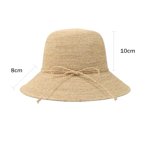 Women Straw Bucket Hat Natural Raffia Woven Sun Hat Foldable Wide Brim Summer Beach Travel Cap for Ladies - color: Brim 3.1"