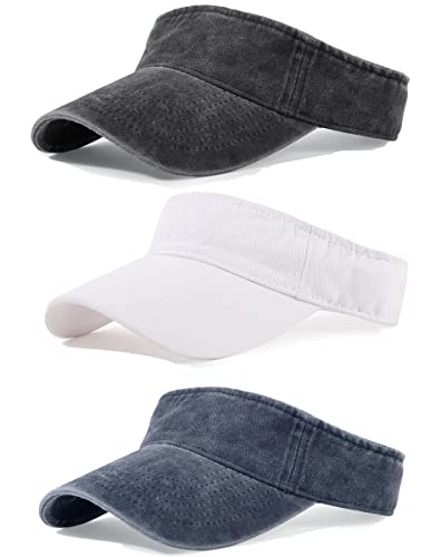 3 Pack Sun Visors for Women Men Cooling Lightweight Sports Sun Hats Adjustable Twill Cotton Run Visor - color: Black+white+navy Blue, size: One Size
