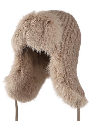 Beauty Women Fur Trapper Ushanka Hat with Ear Flaps, Faux Fur Windproof Thick Winter Russian Bomber Eskimo Hat(Pink)