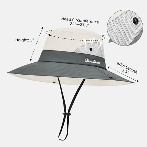 Rosoz Ponytail Sun Bucket Hats for Women UV Protection Foldable Wide Brim - color: 1-pack-beige