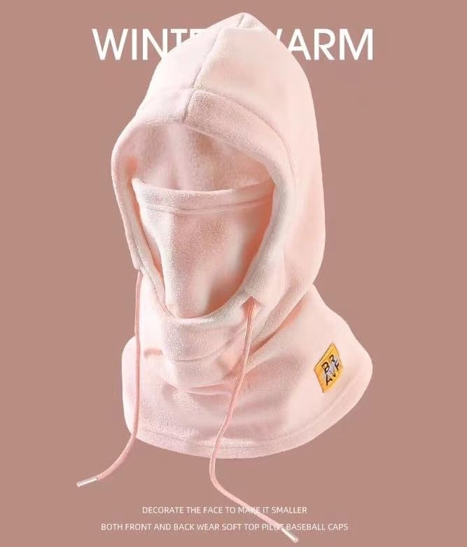 Winter Fleece Ski Mask for Men Women Balaclava Face Mask Windproof Thermal Hood Winter Full Face Neck Cover Warmer - color: Pink