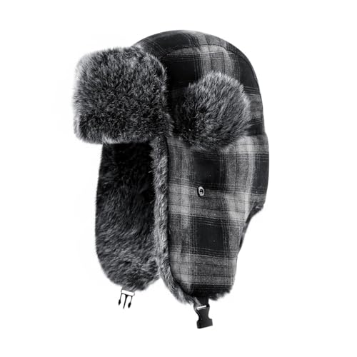ASWER Trapper Warm Russian Trooper Hat Winter Skiing Cap Women Men Windproof - color: Y-grey