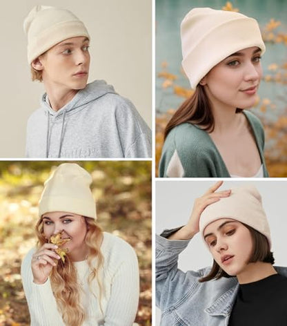 ROYBENS 100% Cotton Beanie Hat for Women Men Warm Winter Hats Knit Beanies - color: Beige