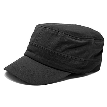 Classic Plain Cotton Cadet Military Patrol Style Cap - color: Black