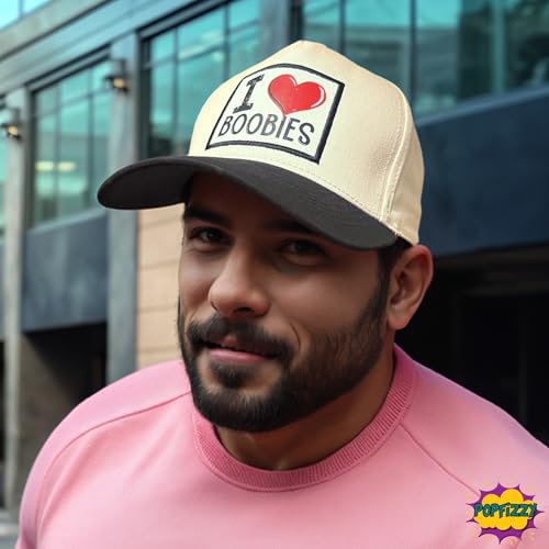 Popfizzy Funny Hats for Men and Women, Fun Adult Baseball Cap, Funny Birthday Gifts for Women and Men, Cool Dad Hat Gift Idea - color: I Love Boobies (Black)