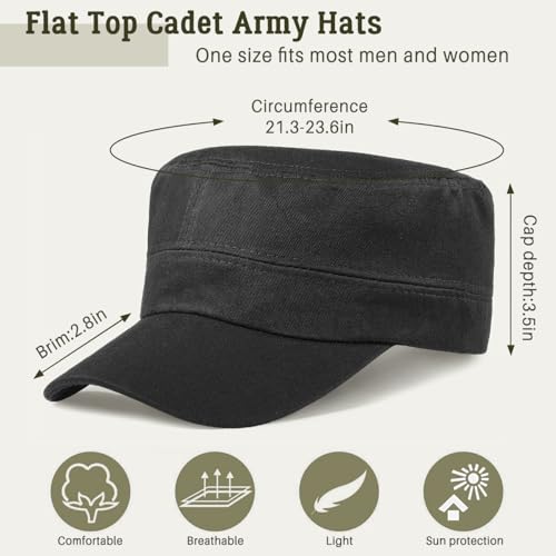 Glamorstar Unisex Cadet Army Hats 4 Pieces Military Flat Top Newsboy Cap - color: Black+grey+brown+beige