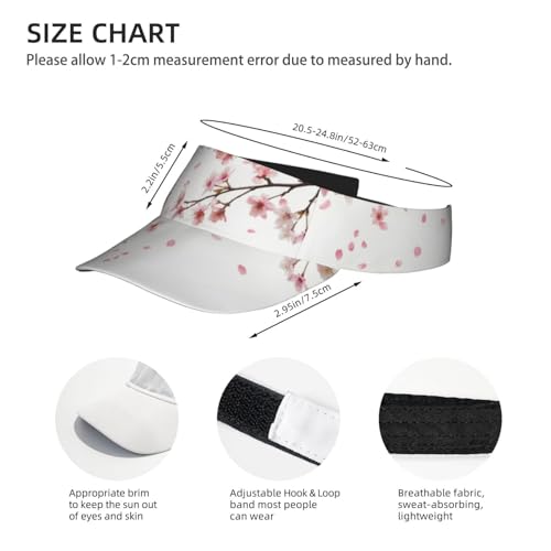 Unisex Sports Sun Visor Hats Adjustable Lightweight Packable Printed Empty Top Cap for Running Pickleball Golf Tennis - color: Pink Cherry Blossoms
