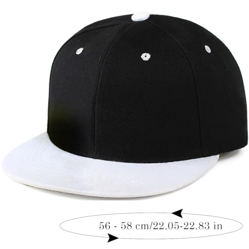 Snapback Hat Flat Bill Visor Hats Adjustable Hip Hop Baseball Cap for Women Men - color: Black White