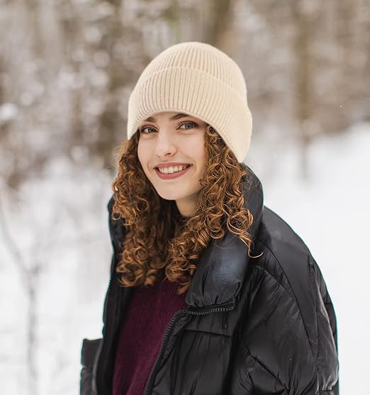 Beanie for Men Women Cuffed Thick Knitted Skull Cap Unisex Winter Hat - color: Beige
