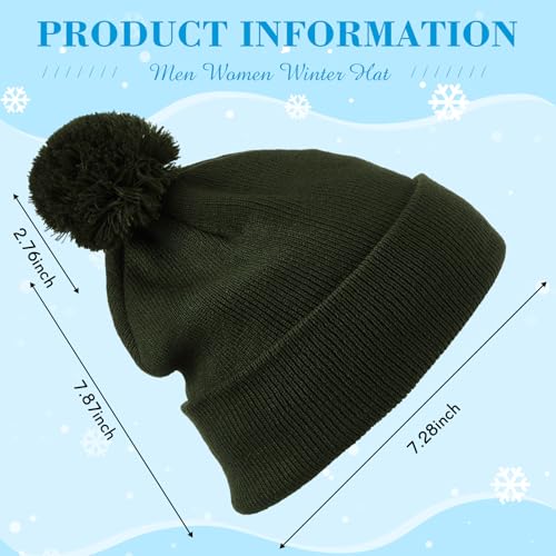 Geyoga 2 Pcs Pom Beanie Hat Men Women Winter Hat Pom Knit Cap Beanies with Ball at Top Acrylic Winter Cap with Cuff - color: Coffee, Dark Green, style: Classical