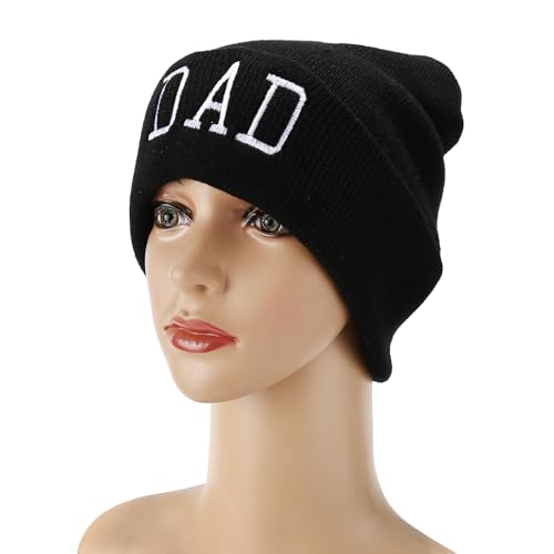 Letter Embroidered Beanie Hat Thanksgiving Gift Cuffed Skull Cap Knit Winter Warm Watch Hats for Women, Men - color: Dad Embroidered Black Hat