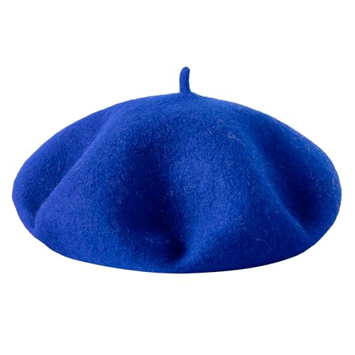 Lanzom Wool Blend Women Beret Hat French Beret Cap Winter Fashion Solid Color Hat for Women Girls Lady - color: Royal Blue