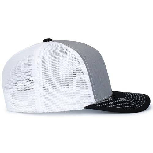 Pacific Headwear Contrast Stitch Trucker Pacflex Snapback Cap - color: Heather Grey/White/Black