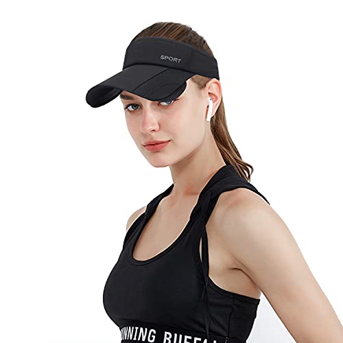 Peicees Wide Brim Visor Hat for Women Golf Visor Cap Sun Protection Hat for Beach Garden Tennis Running Sunshade Hat - color: Z-black