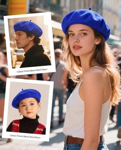 Wool French Beret Hats for Women Classic Winter Beanie Cap - color: Sapphire Blue