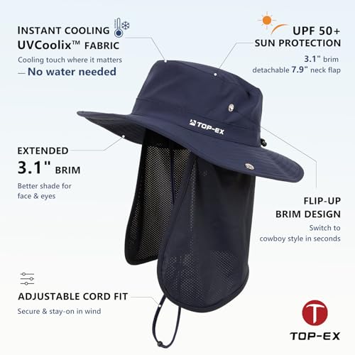 Unisex UVCoolix™ Cooling Sun Hat with Detachable Neck Flap - color: Navy Blue, size: Large-X-Large