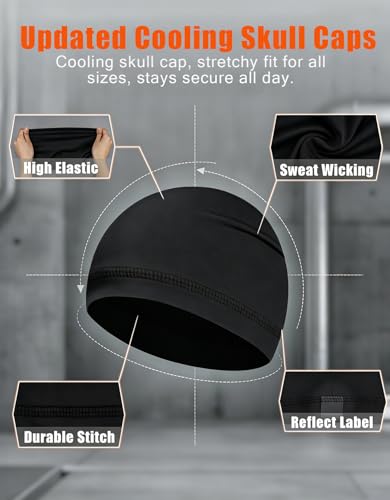 Sweat Wicking Skull Caps Cooling Helmet Liner Hat Running Beanie Cycling Skullcap Sleeping Cap for Men Women - color: Black Sets