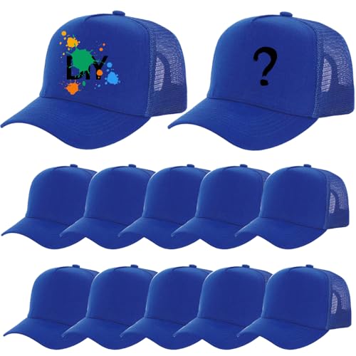 ZH 12 Pack Seamless Mesh Back Baseball Caps, 5 Panel Trucker Hats Bulk for Men and Women，Blank Caps - color: Blue